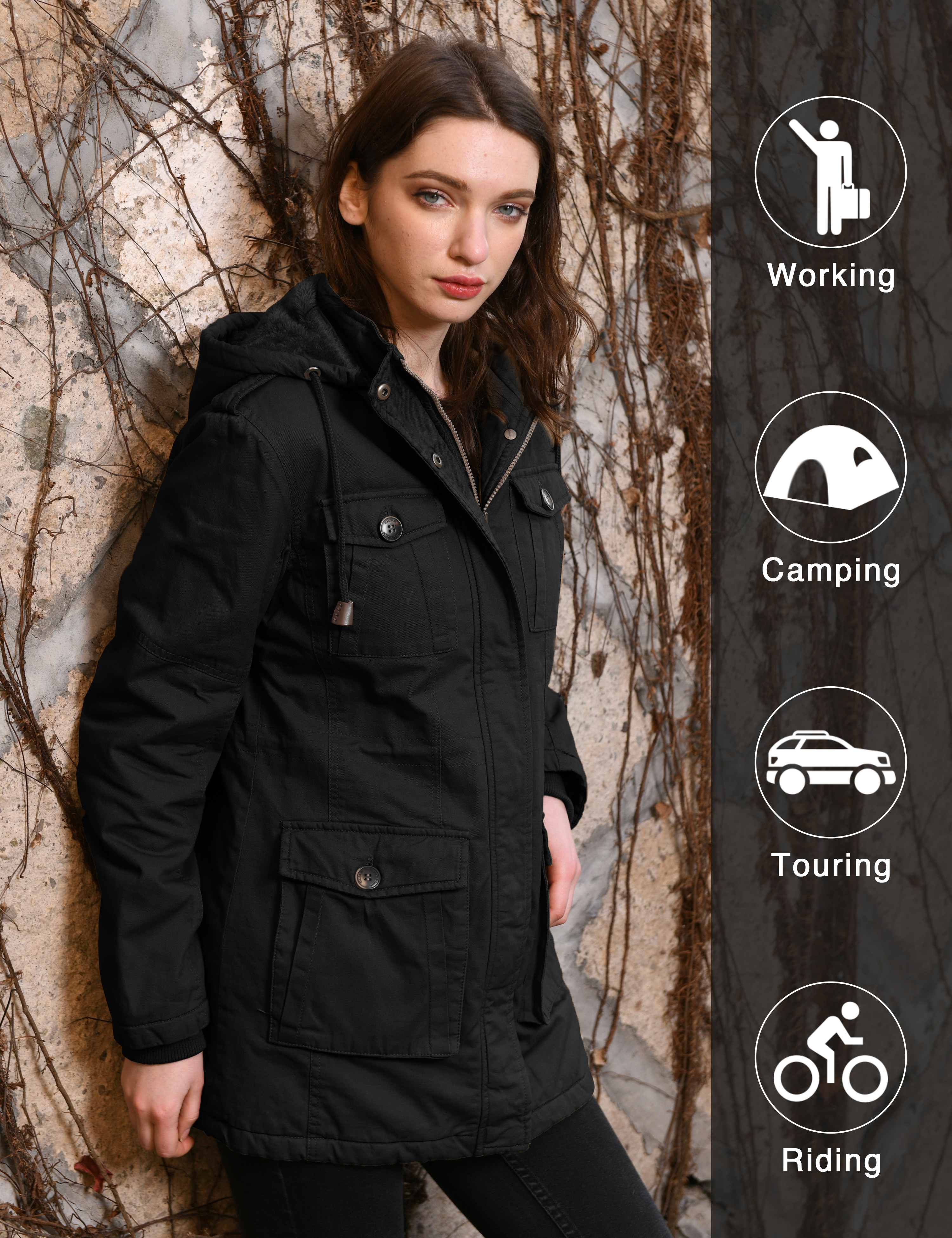 Wantdo Women's Winter Warm Coat Parka Jacket with Removable Hood Black Size S - image 2 of 6