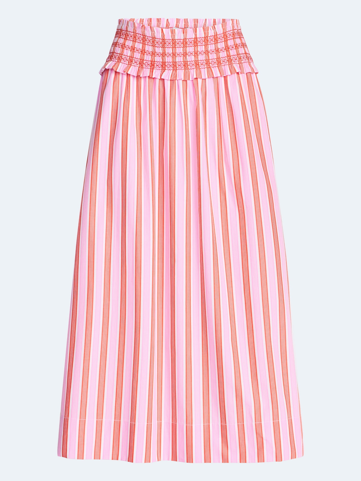 Free Assembly Women's and Women's Plus Striped Cotton Maxi Skirt with Smocked Waist, Sizes XS-4X