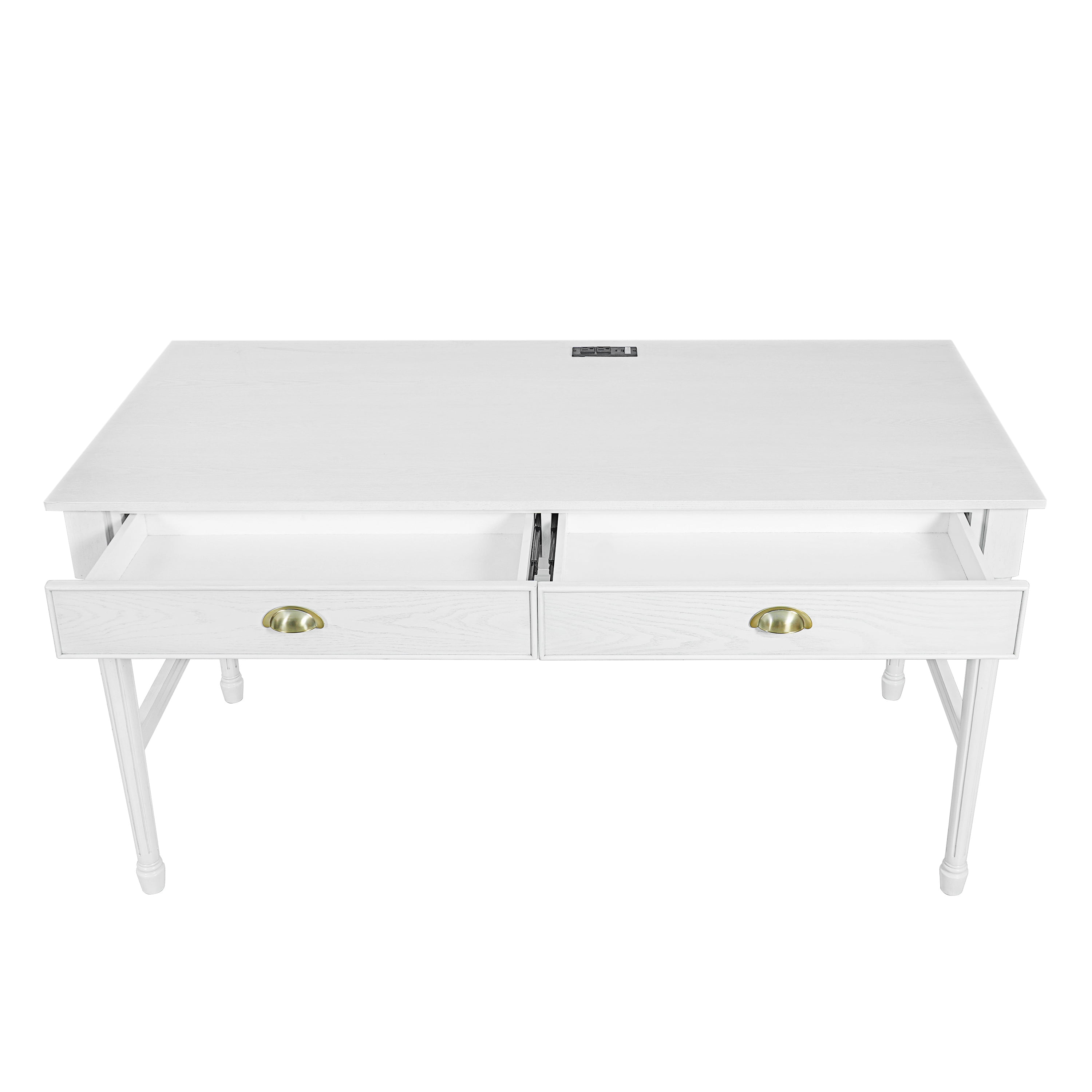 Euroco 60" Solid Wood Writing Desk with 2 Drawers,Home Office Workbench Desk,Small Computer Work Study Table,Vanity Table for Living Room,Bedroom,White