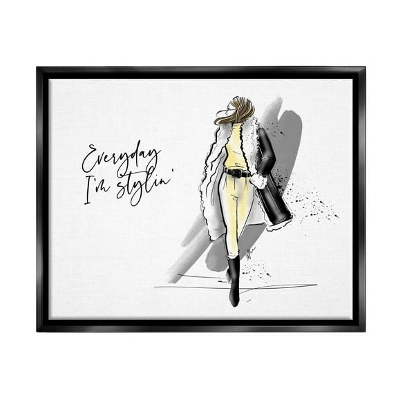 Stupell Industries Every Day I'm Stylin' Fashion Graphic Art Jet Black Floating Framed Canvas Print Wall Art, Design by Alison Petrie