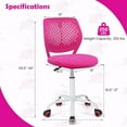 thumbnail image 3 of PetFurnishn  Desk Chair for Teen, Kids Armless Swivel Small Cute Low-Back Mesh Office Chair Comfy with Adjustable Height, Lumbar Support, Ergonomic Computer Study Chair in Home School, Rose Red, 3 of 8