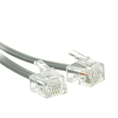 Voice Set - ACL 1 Feet RJ11 6P/4C Reverse Telephone Cord (Voice), Silver Satin, 25 Pack