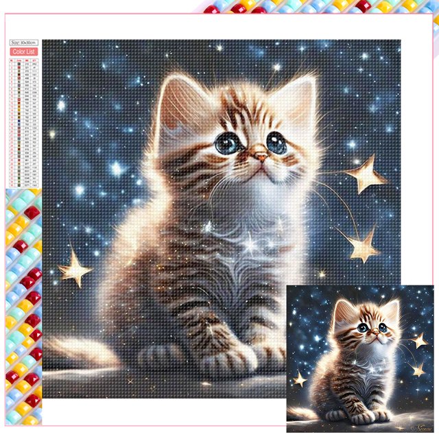Con Cuentas Cuadradas 5D DIY Kit Gato Del 35x35cm
