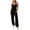 Black, variant on Women's Long Romper Plunge Halter Sleeveless Pleated Knit Jogger Jumpsuit with Pockets,White,Women's S-XXL