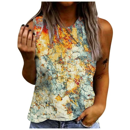 

Pianpianzi Top Women Spaghetti Strap Bras Small Workout Women s Summer Round Neck Flower Print Sleeveless Vest Top Blouse