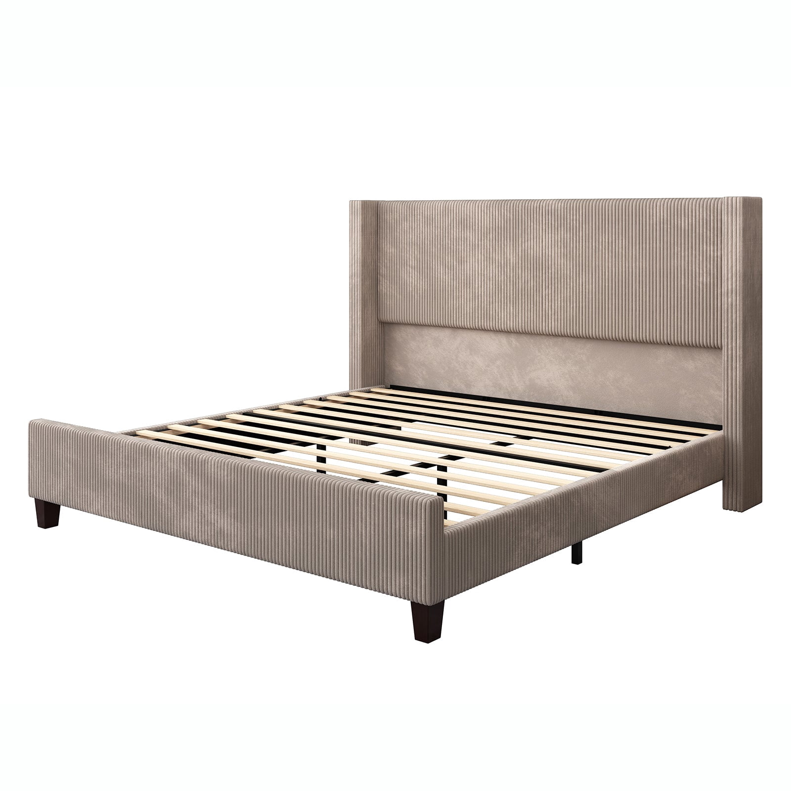Papajet King Size Upholstered Platform Bed Frame, Wingback Bed with 50.8" Headboard, Corduroy Taupe