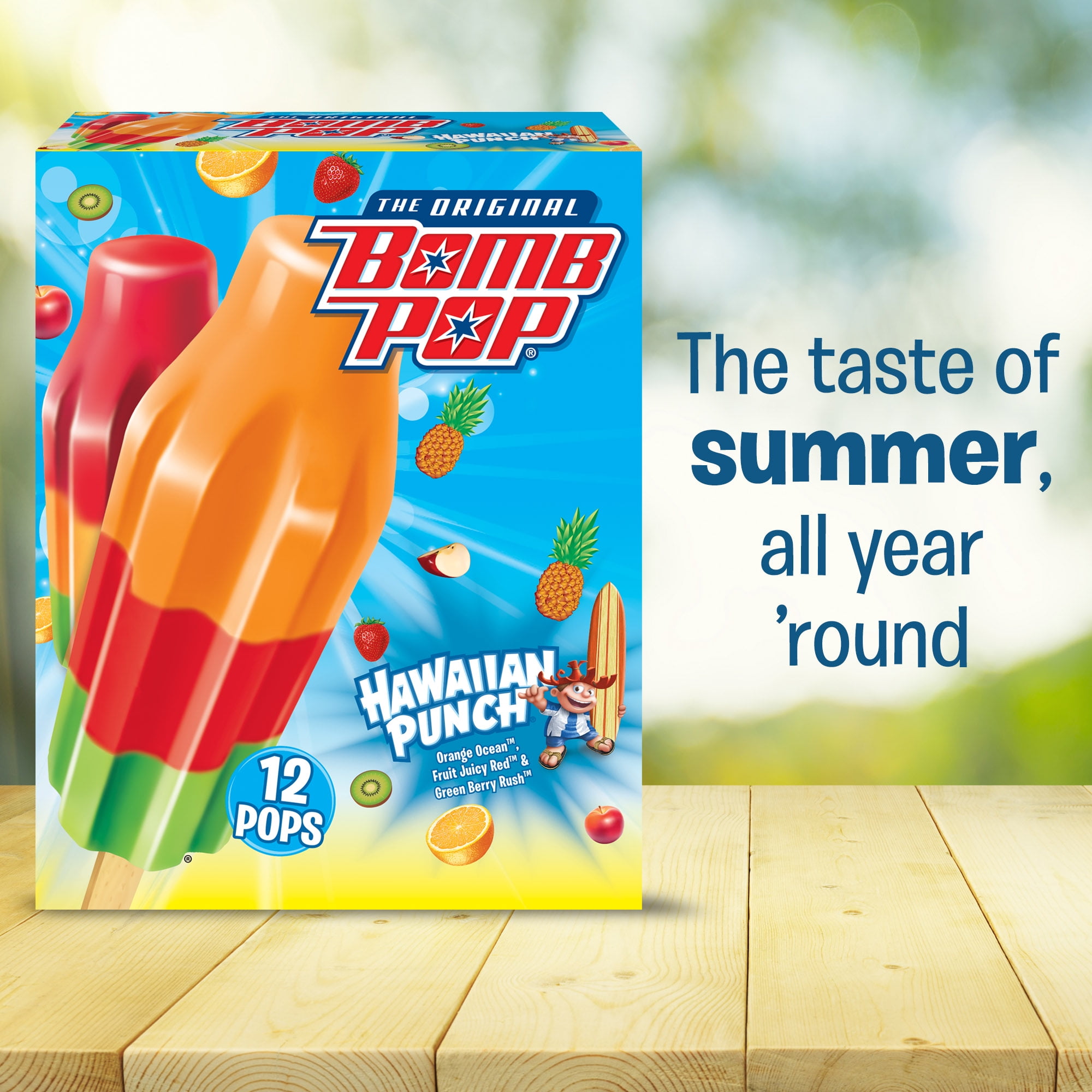Bomb Pop Hawaiian Punch Freeze Ice Pop, Frozen Freezer Dessert, 12 Pack