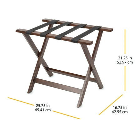 Rubberwood Folding Luggage Rack with a Walnut Finish