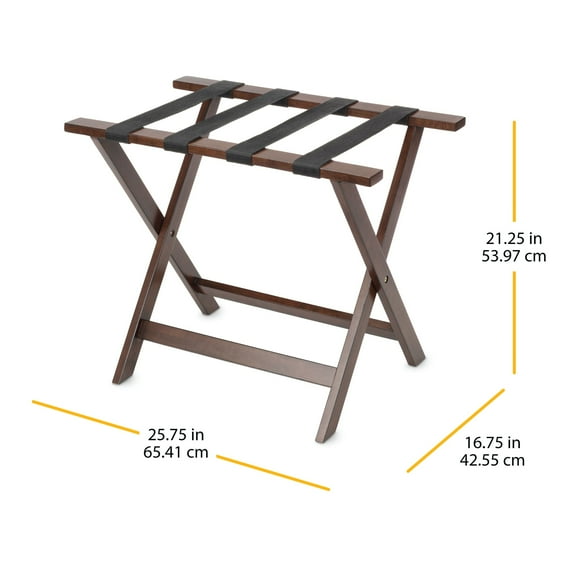 Rubberwood Folding Luggage Rack with a Walnut Finish