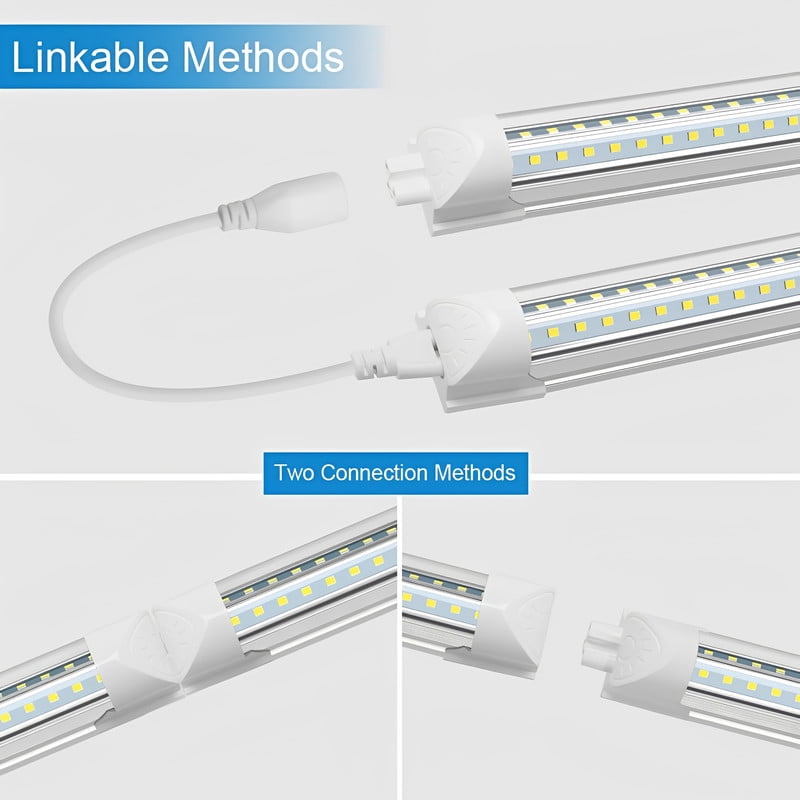 CNSUNWAY LIGHTING V-Shape T8 LED Shop Light 4FT, 40W 5500LM 6500K Cool White, ETL, High Output, Clear Cover, 6-Pack