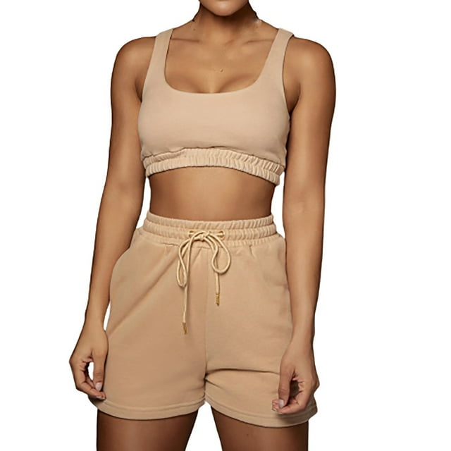 Women's 2 Piece Workout Outfits Set Casual Summer Crop Tank Tops and High Waisted Drawstring Shorts Sets Sweatsuits