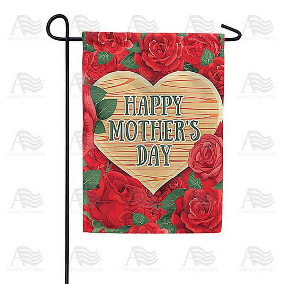 America Forever Happy Mother's Day Roses Garden Flag 12.5 x 18 inches Floral Love Heart Red Rose Double Sided Holiday Seasonal Yard Outdoor Decorative I Love You Mom Flag