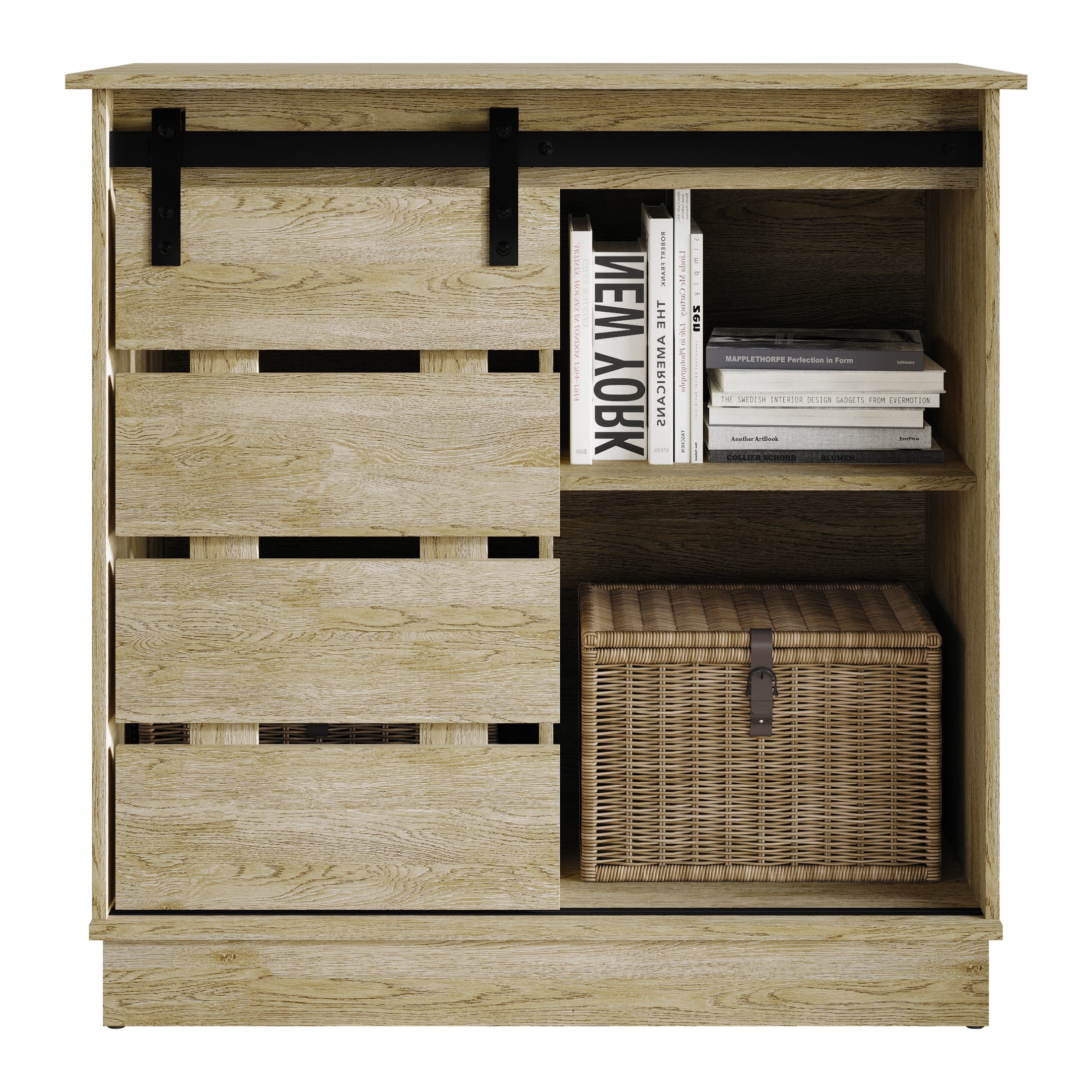 Castle Place Farmhouse Sideboard Buffet Cabinet, Light Oak