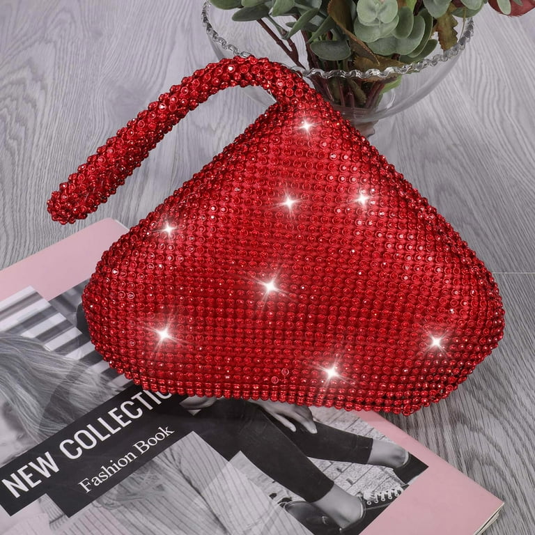TOPCHANCES Women s Rhinestone Clutch Evening Bags Sparkly Glitter Triangle Purse for Prom Cocktail Party Wedding Engagement Red