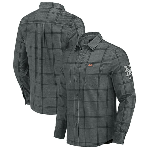 Men's Darius Rucker Collection by Fanatics Gray New York Mets Thin Wale Corduroy Plaid Button Up Shirt