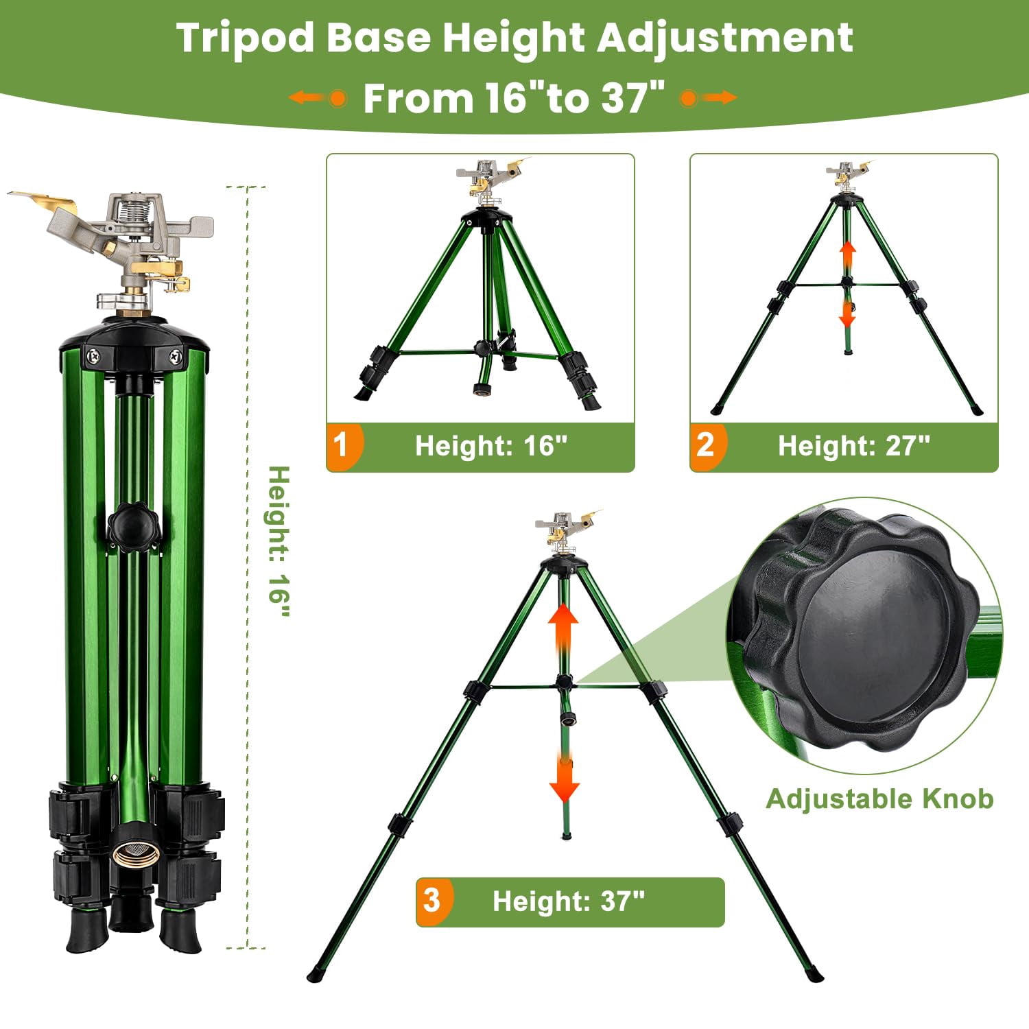 Sprinklers For Yard  360° Tripod Large Area 3/4" Connector Lawn Sprinkler Adjustable Height 16-37" Water Lawn/garden/patio 1pack
