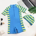 thumbnail image 3 of Pandaie Baby Swimsuit Boy Short Sleeve Rash Guard One Piece Surfing Bathing Suit Toddler Zipper Cute Print Swimwear with Hat 2-3 Years Sky Blue, 3 of 7