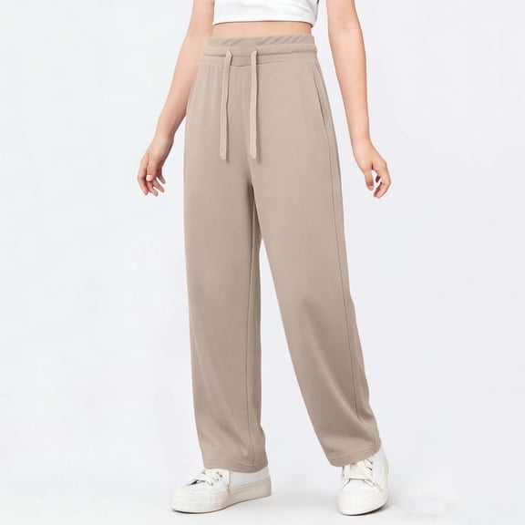 Hurxie Girls Sweatpants Summer Lightweight Baggy Joggers Boys Joggers Pockets Pants Cinched Bottom Hip Hop Dance Pants Khaki,11-12 Years