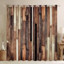 Manfei Old Wooden Strip Blackout Curtains Set of 2 (52x84 Each),Rustic Farmhouse Window Curtains,Brown Beige Curtains and Drapes For Teens,Ultra Soft Home Decor