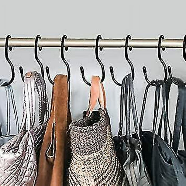 Paquete de 4 perchas para bolsos negro para armario ganchos para bolsos con diseno de giro unico ganchos para varillas de armario de gran tamano para colgar bolsos carteras bolsos cinturones