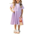 thumbnail image 5 of Robe pour Filles Enfants Tout-Petits Filles Été Coton Robe en Dentelle Manches Courtes à Volants Évasée Midi Décontractée Robes Nouveau-Né Robe Violet 4 Ans-5 Ans, 5 of 5