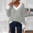 thumbnail image 2 of Sexlip Womens Contrast Trim Sweater V Neck Design Warm Fabric Relaxed Silhouette for Fall Outings Gray S, 2 of 7