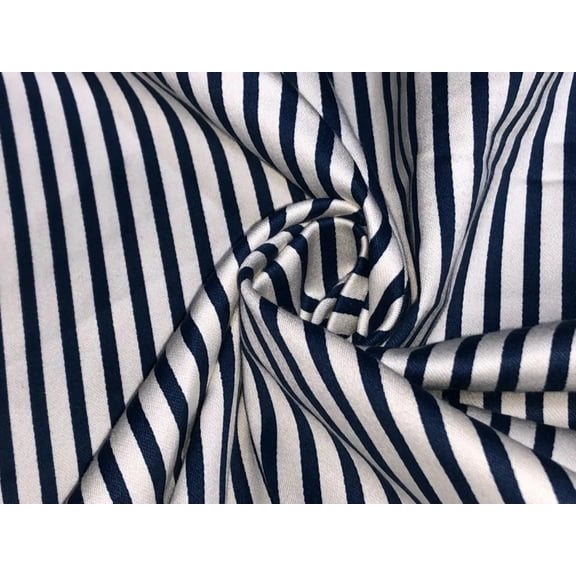 100% Cotton Denim Fabric 58" wide available in 4 different stripe designs 2 navy and white stripes and 2 navy and cream stripe