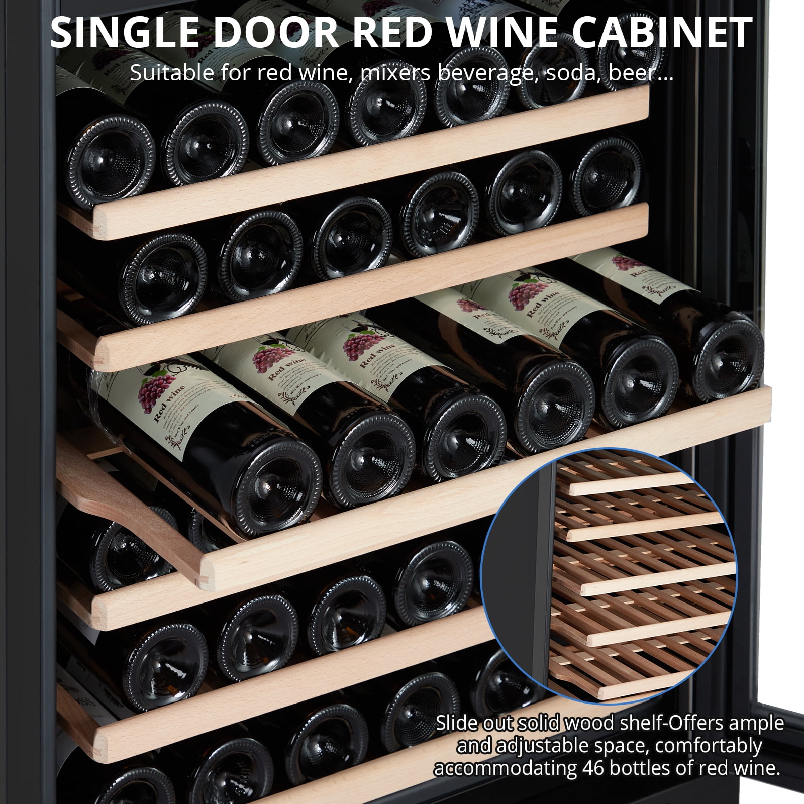 Luku Wine Cooler Refrigerator - 46 Bottle Capacity, Stable Temperature Control, Digital Control Panel, Stainless Steel & Tempered Glass, Safety Lock