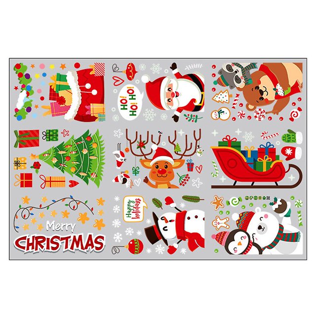 Calcomanías impresas de doble cara de Navidad, pegatina electrostática para fiesta de Navidad, decoración de puerta y ventana del hogar, pegatina de Pvc, 9 Uds.