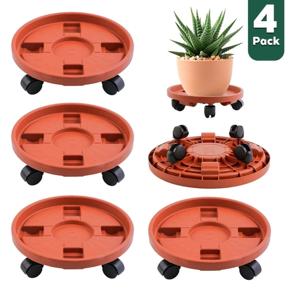 urorentea 4 Pack 12 inch Heavy duty Plant Caddy with Wheels, Planter Saucer Tray with Rollers, Round Flower Pot with Casters, Plastic Plant Tray on Wheels for Indoor Outdoor