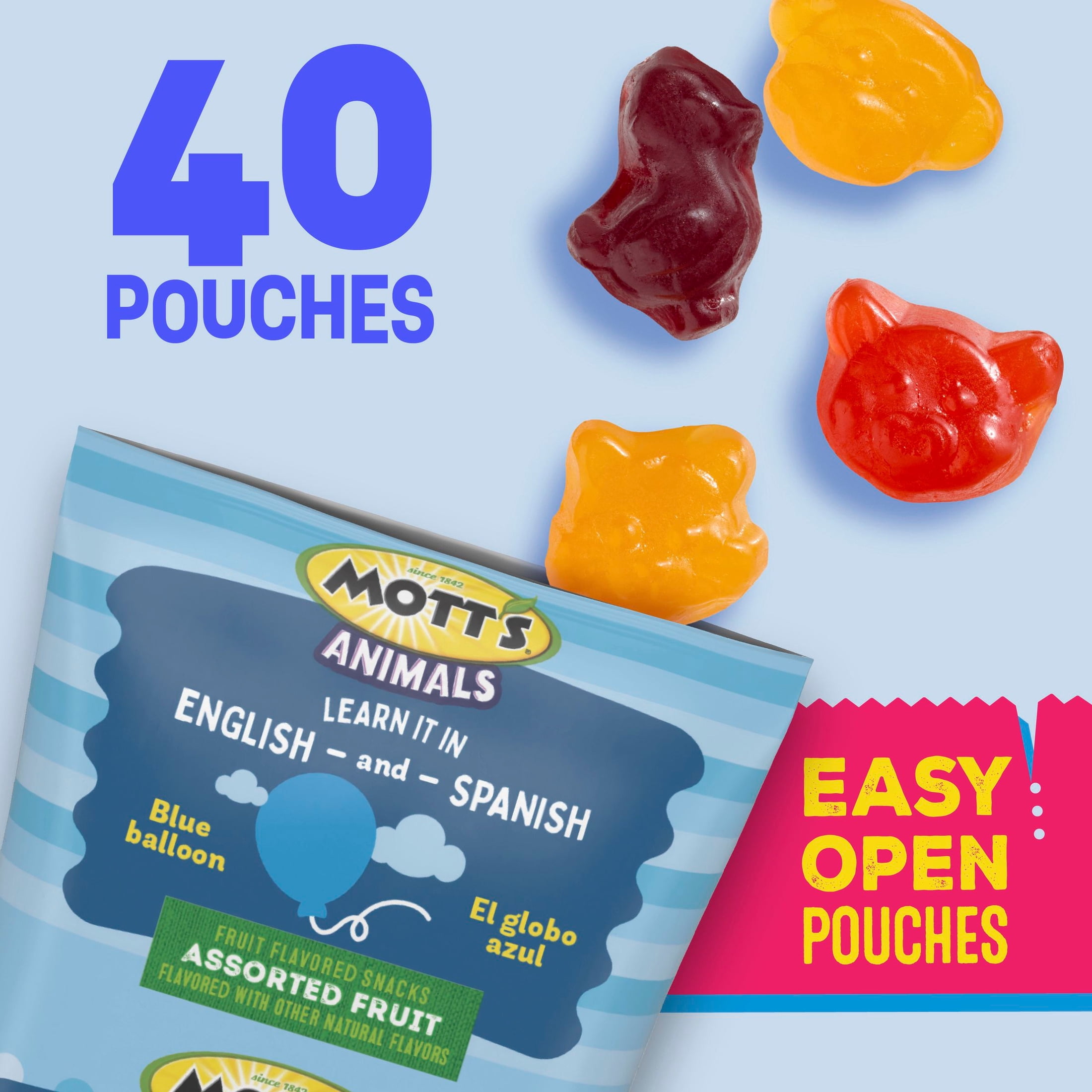 (4 pack) Mott's Animals Assorted Fruit Flavored Snacks, Valentine's Day, Family Pack, 40 Count, 32 oz