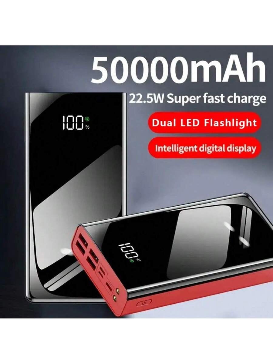 50000mAh Power Bank with LED Display & Flashlight, Portable Charger for iPhone/Android Phones, Outdoor Camping Travel Emergency Backup Battery Pack