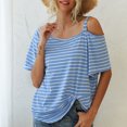 thumbnail image 1 of Blusa con hombros descubiertos, blusa holgada a rayas con hombros descubiertos para mujer, acabado de lujo, 1 of 6