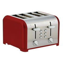 Kenmore 4-Slice Stainless Steel Toaster, Dual Controls, Extra Wide Slots, 9 Browning Levels- Red & Silver