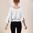 thumbnail image 4 of mgoYE Girls Off The Shoulder Tops Long Sleeve Loose Fit Dress Shirts Blouses(White,13-14 Years), 4 of 5