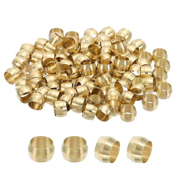 Uxcell 100Pcs Brass Compression Sleeves Ferrules, Tube OD 5/16" Compression Fittings Assortment Kit