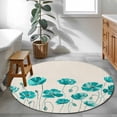 thumbnail image 3 of Turquoise Flowers Round Area Rug 3.3Ft Washable Circle Rugs for Dining Room Table, Spring Retro Watercolor Botanical Floral Non-Slip Carpet Floor Mats Indoor Outdoor Carpet Runner Home Decor, 3 of 8