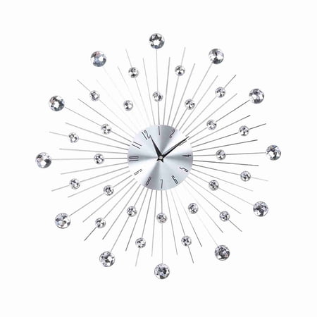 NFTIGB 20-inch Sparkling Bling Metallic Silver Wall Clock with Large Arabic Numerals, Silent Non-Ticking Luxury Rhinestone Decorative Clock for Living Room Office (20.08 / 51 cm)
