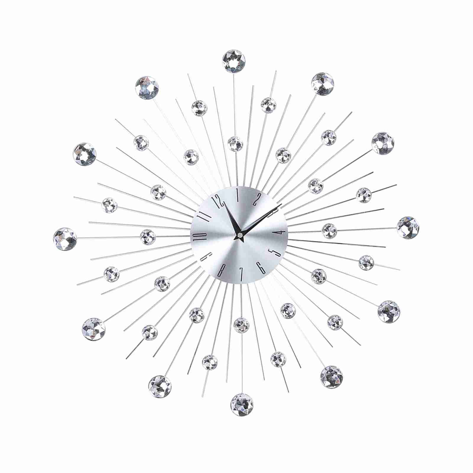 NFTIGB 20-inch Sparkling Bling Metallic Silver Wall Clock with Large Arabic Numerals, Silent Non-Ticking Luxury Rhinestone Decorative Clock for Living Room Office (20.08 / 51 cm)
