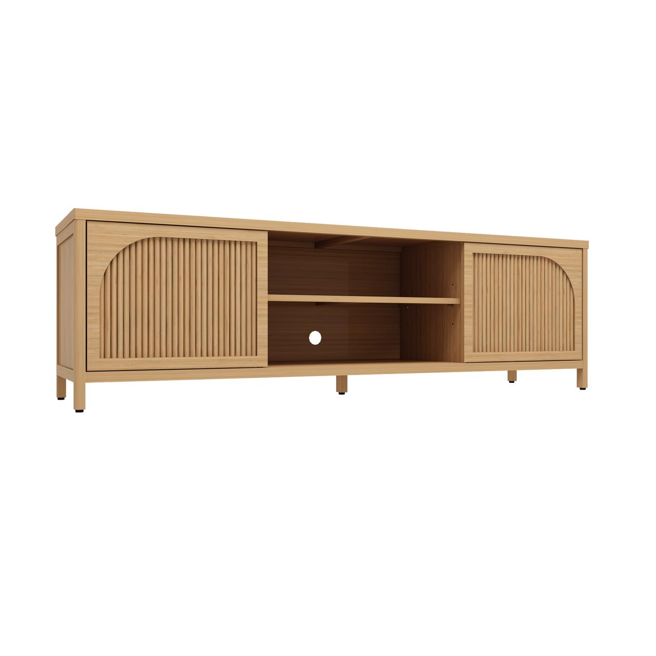 Bamboo TV Stand with Doors and Open Shelves, 63 Inch TV Cabinet for Living Room, Natural Entertainment Center Media Console with Magnetic Doors, 15.3" D Storage Furniture