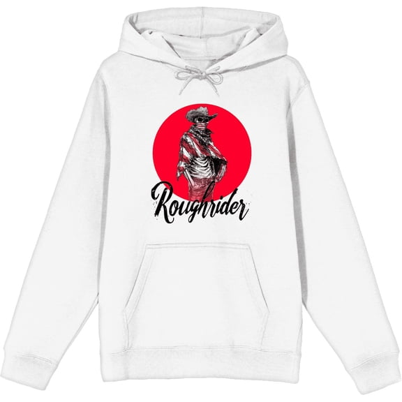 Cowboy Skeleton "Roughrider" Adult White Long Sleeve Hoodie-3XL