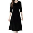 thumbnail image 1 of Robe Midi Ajustée à Manches Longues en Velours Col en V pour Femmes Hiver, 1 of 2