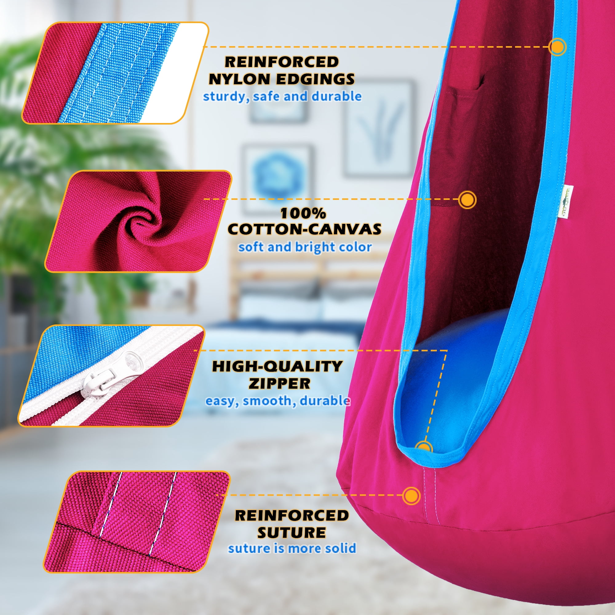OUTREE Cotton Kids Pod Swing Seat Blue Pink and Blue