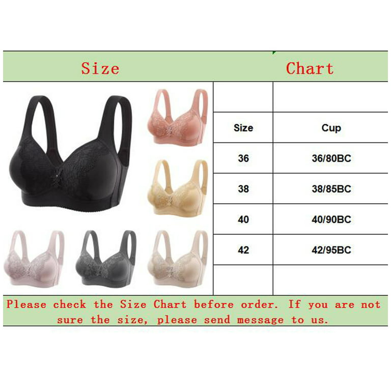 TOWED22 Push Up Bras For Women,Embroidery Full Coverage Wireless Non Padded Women's  Bra,Grey 