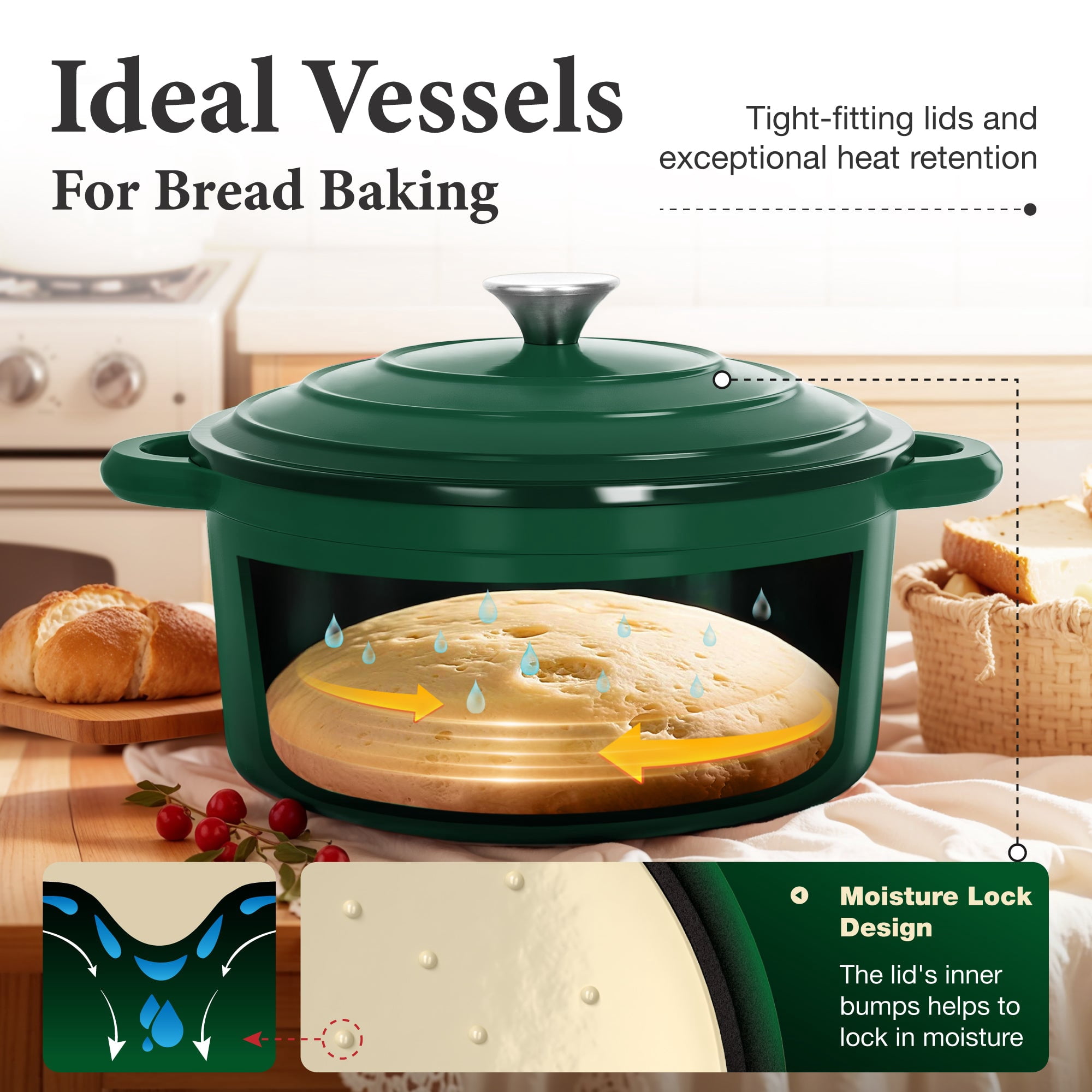 MF Studio 7-Piece Enameled Cast Iron Cookware Sets, Heavy Duty Ceramic Coated Pots and Pans Set, Emerd Dutch Ovens Set