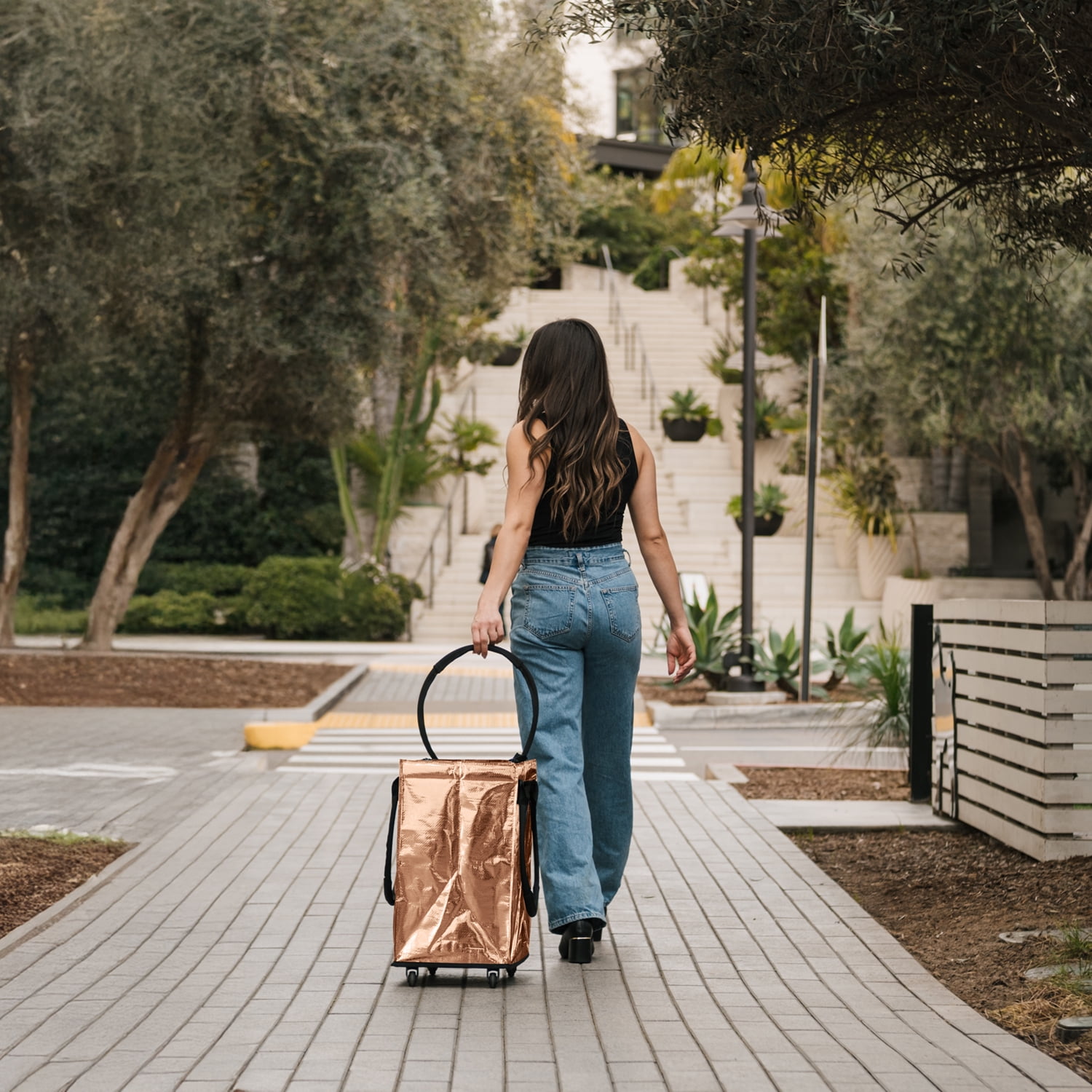 CleverMade Rolling Tote Cart 62L Collapsible Wheeled Bag, Rose Gold