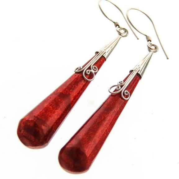 Genuine Red Coral 925 Sterling Silver French Drop Earrings, 1 1/4"