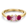 thumbnail image 3 of Gem Stone King 18K Yellow Gold Plated Silver Pink Lab Grown Diamond and Red Created Ruby Engagement Ring for Women | 1.00 Cttw | Round 5MM | Gemstone April Birthstone | Size 5, 3 of 6