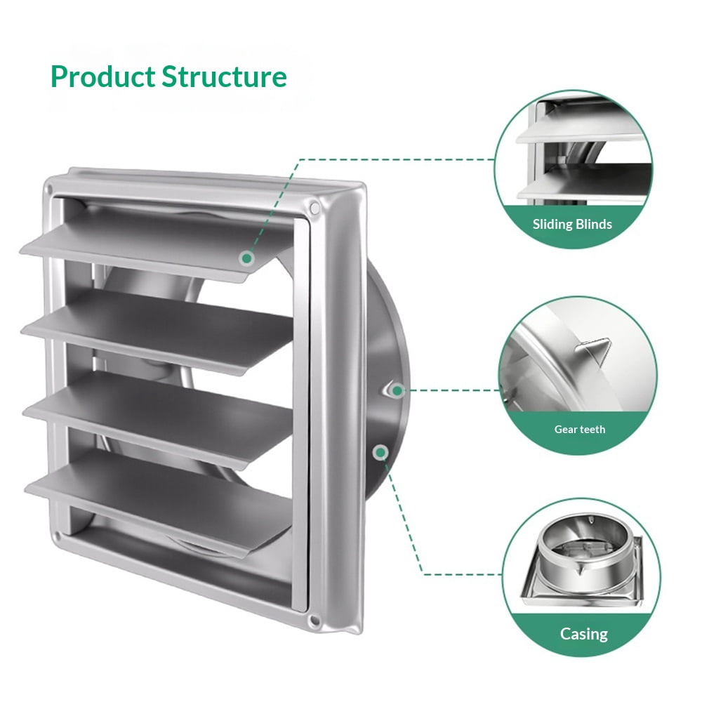 4" Inch Dryer Vent Cover – Outdoor Stainless Steel Grille with Moving Flaps – Fits Only with Metal Ducts for HVAC & Dryer Systems