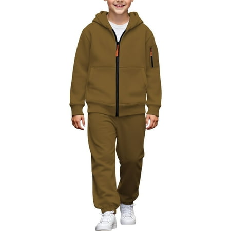 Tiijoy Boys Casual Outfits Solid Color Zip Up Hoodie Jogger Pants Sweatsuit Sizes 12-13